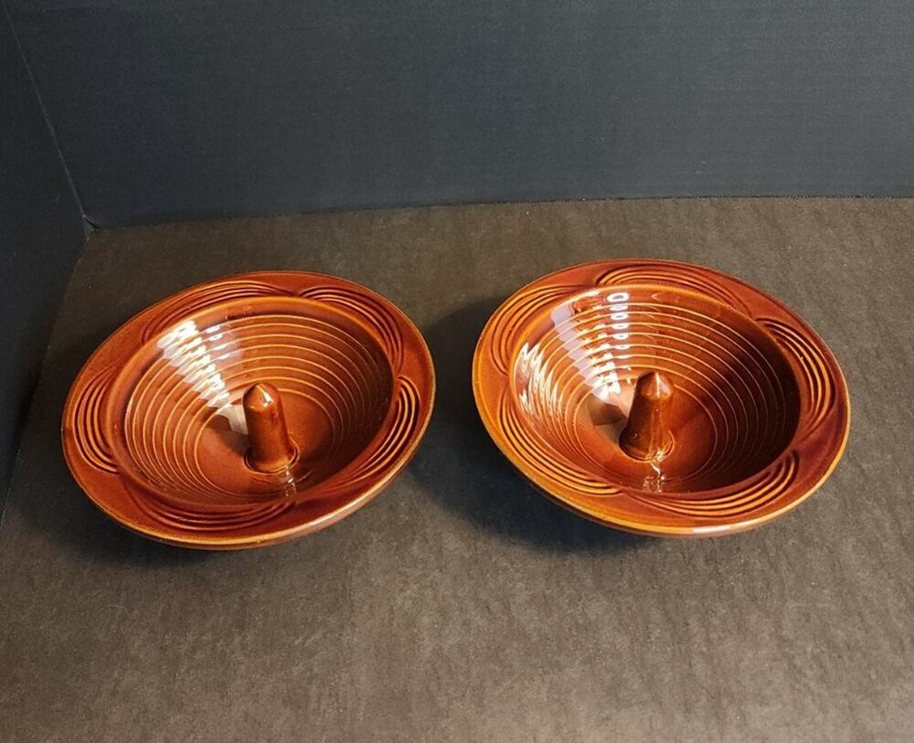 Vtg Apple Baker Hand Thrown Pottery Brown Stoneware 6.5" set of 2 Baking Dish